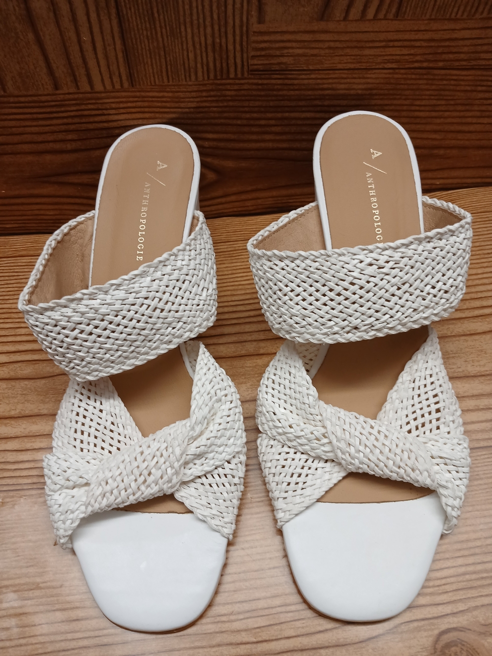 Anthropologie White Woven Slide Sandals